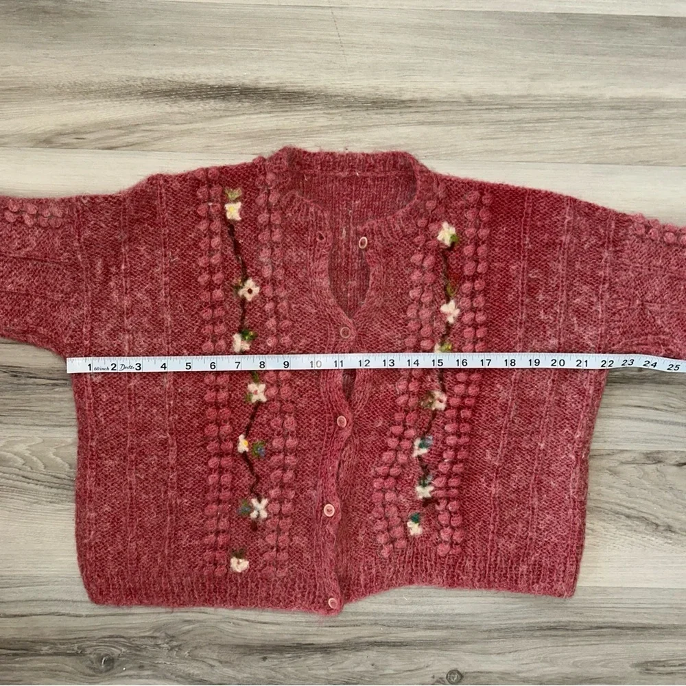VTG WOOL blend granny core  floral Knit cardigan sweater - Picture 6 of 6